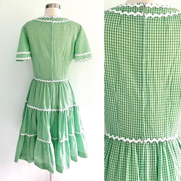 Vintage 60’s green & white gingham plaid country western square dance dress - Picture 8 of 8